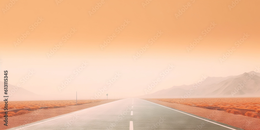 Minimalistic empty highway in desert. Travel concept. Generative AI