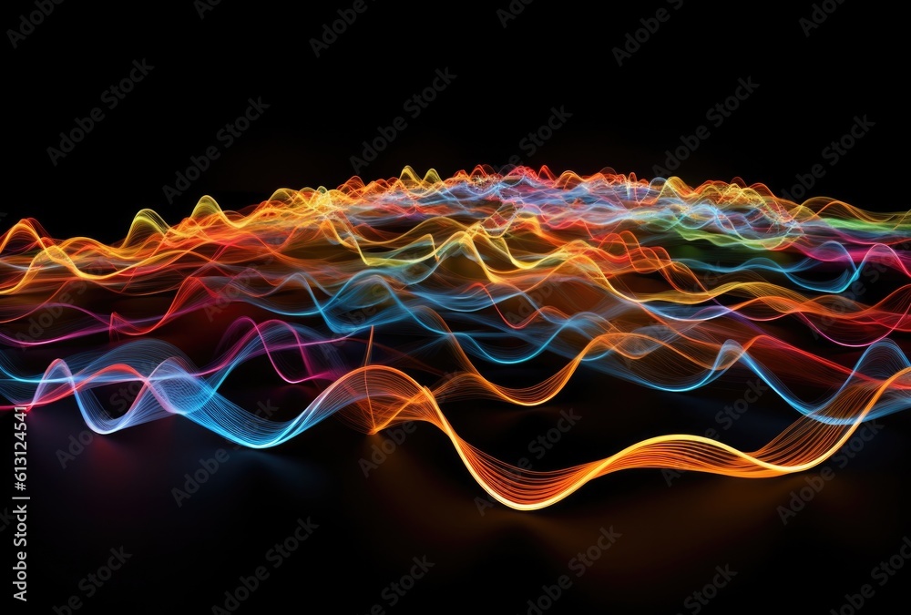 Abstract futuristic vibrant illuminated coloured sound waves texture background. Generated with AI t