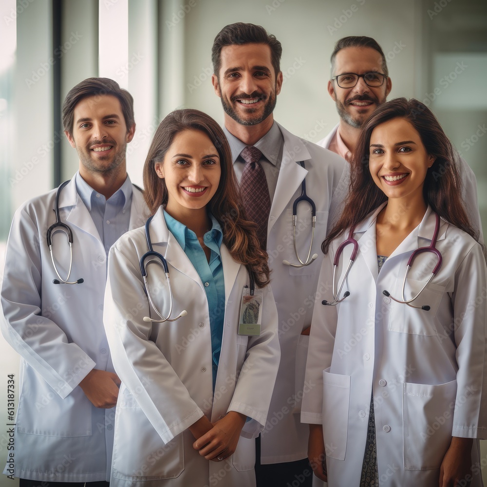 Happy group of medics or doctors at hospital, clinic, profession, people, health care and medicine c