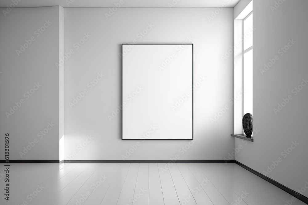 empty room with a blank picture frame on the wall. Generative AI