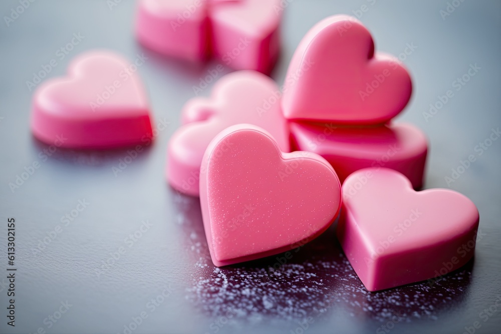 table decorated with pink hearts. Generative AI