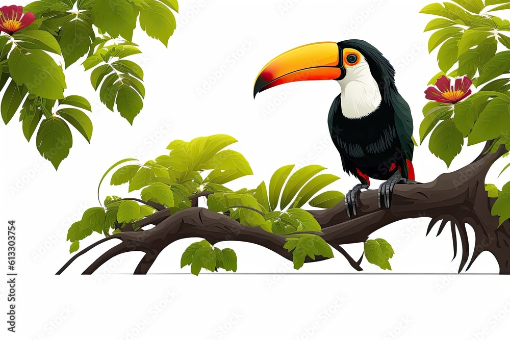 colorful toucan perched on a lush tree branch. Generative AI