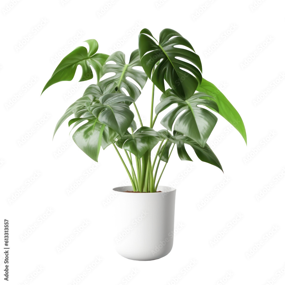 Monstera plant in ceramic pot. Illustration AI Generative.