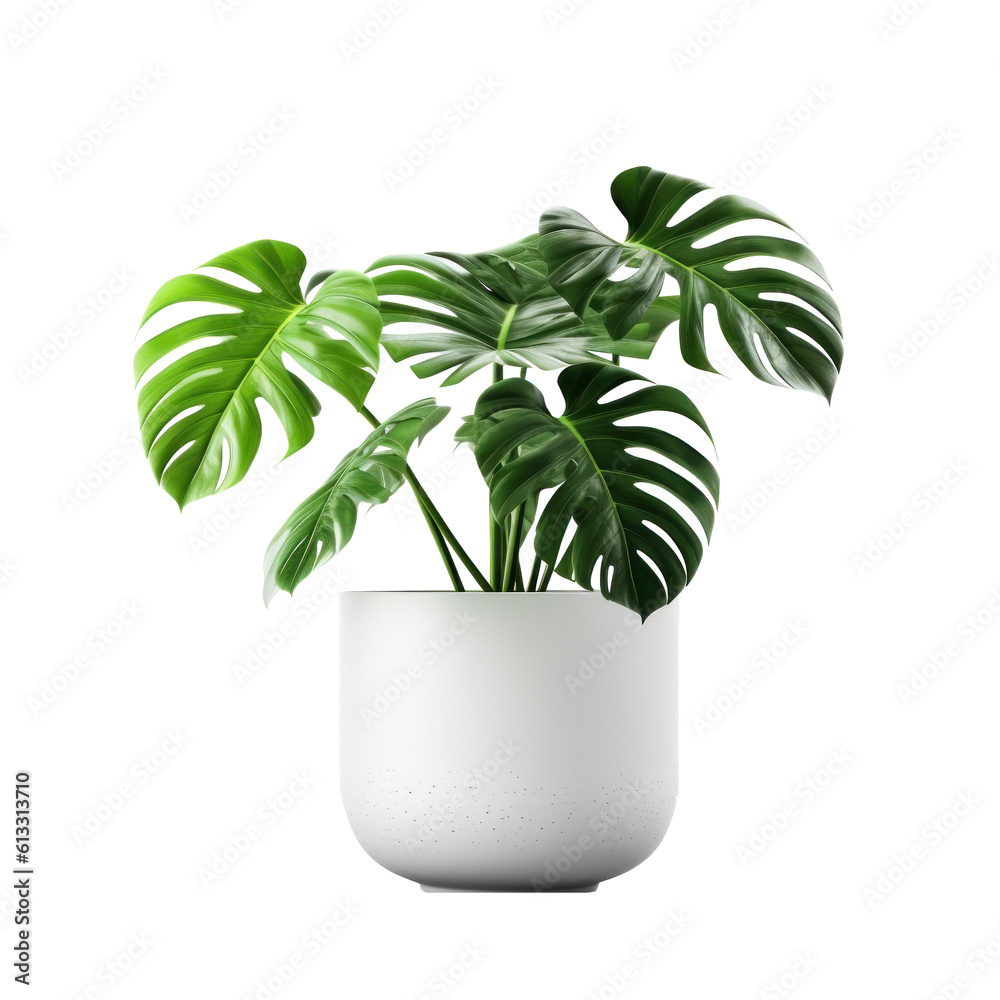 Monstera plant in ceramic pot. Illustration AI Generative.