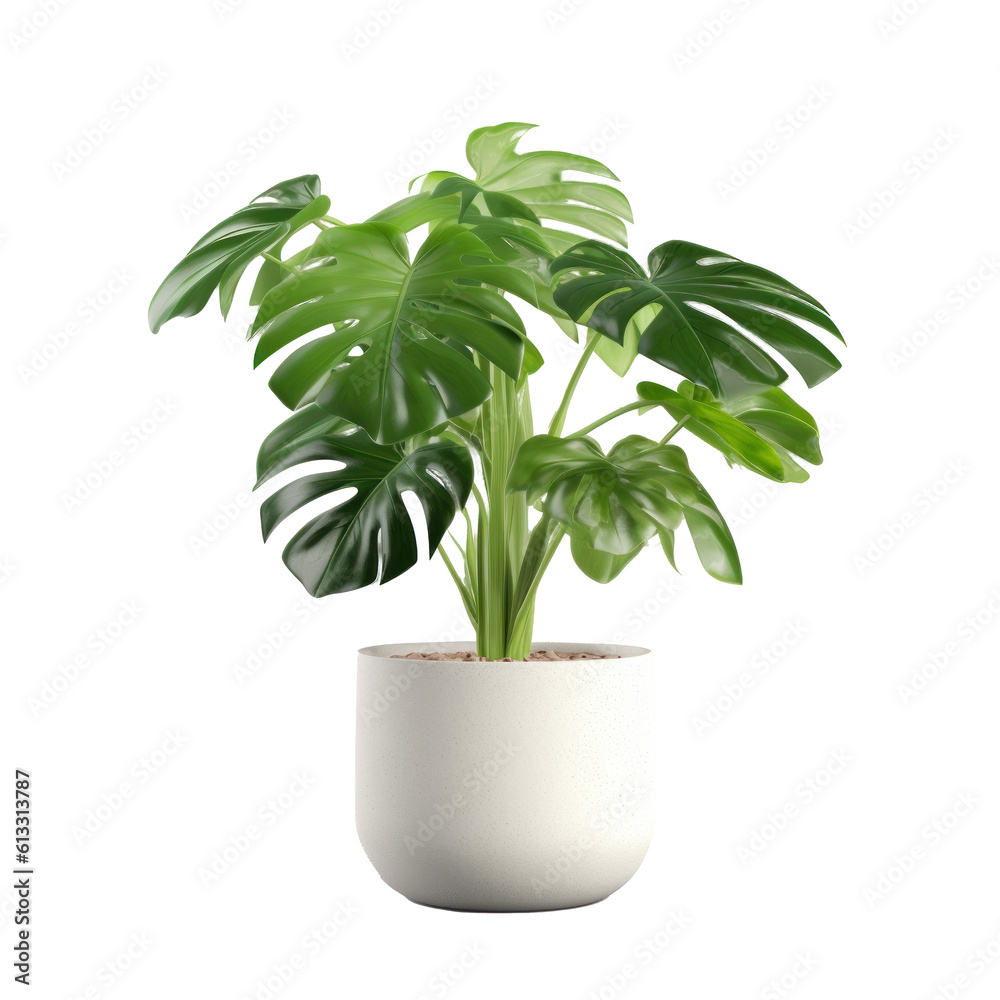 Monstera plant in ceramic pot. Illustration AI Generative.