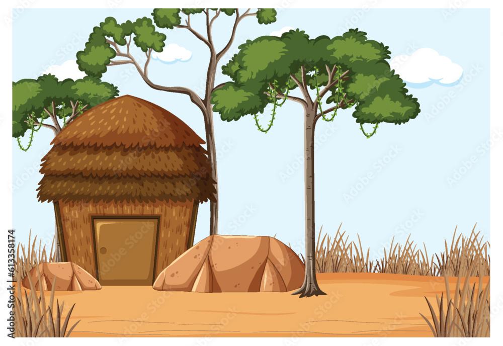 Hut with Tree Vector