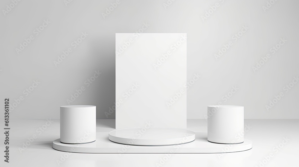 Clean white minimal podium for product presentation. Generative Ai.