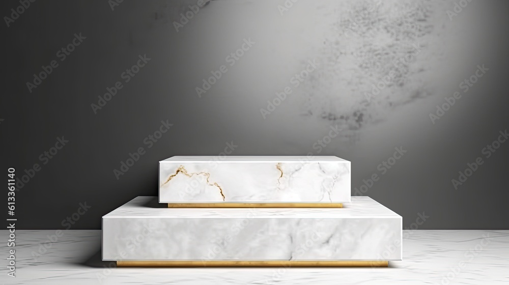 Empty podium of Clean white marble display stand for luxury product advertising. Generative Ai