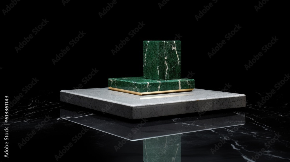 Empty podium of Marble Christmas Podium For Merchandise And Stock Display. Generative Ai