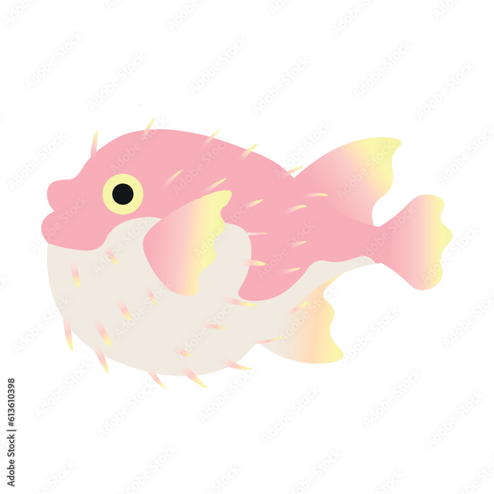 Cute pufferfish on white background