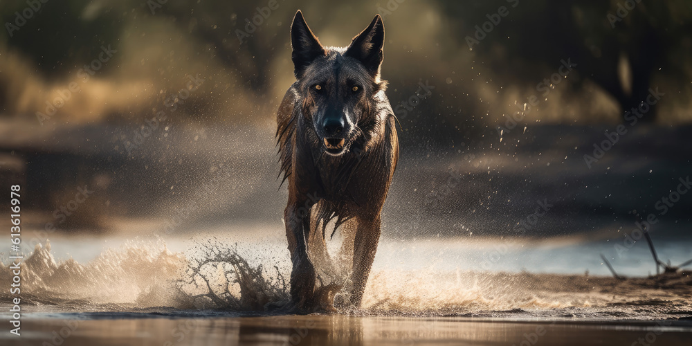 Guardians of the Wilderness: Captivating Wildlife Photography of a Majestic Wolf in Action. AI Gener