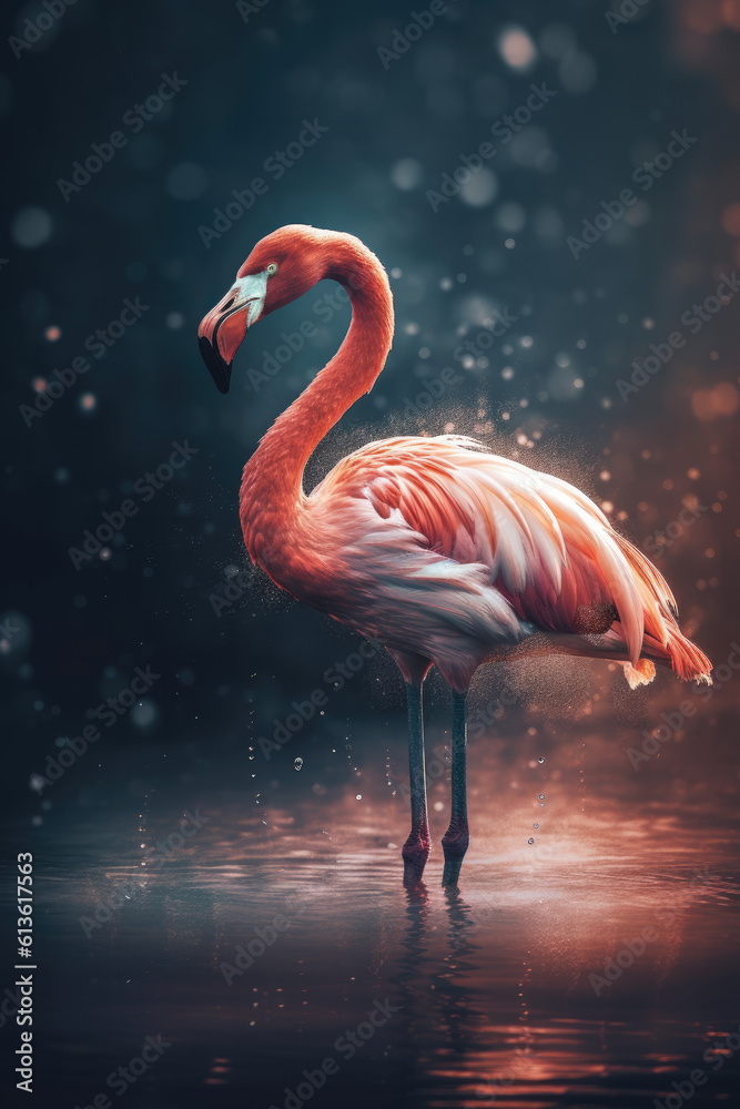 Majestic photo of a Flamingo in Action: Captivating Photography. wildlife concept AI Generative