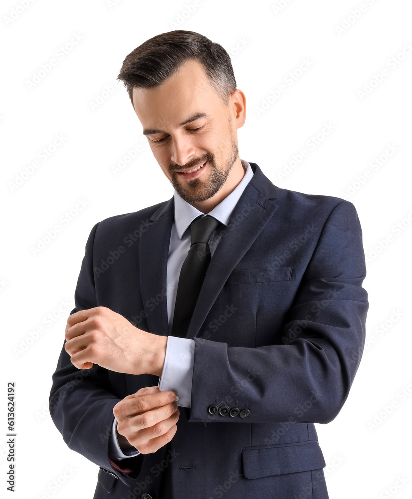 Handsome businessman in suit on white background