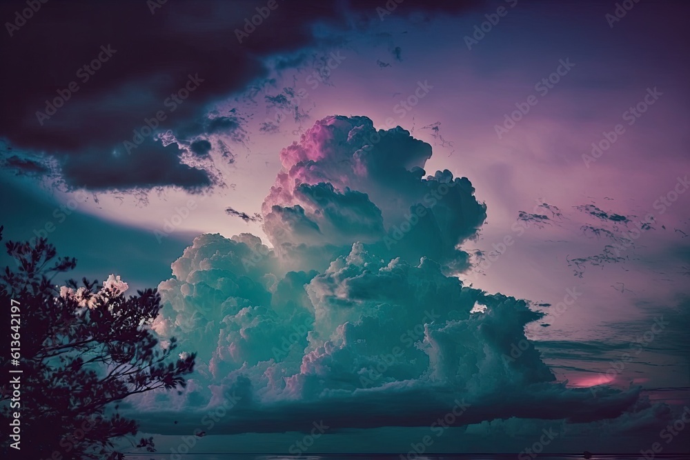 majestic cloud formation over a serene body of water. Generative AI