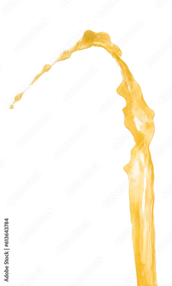 Splash of fresh orange juice on white background