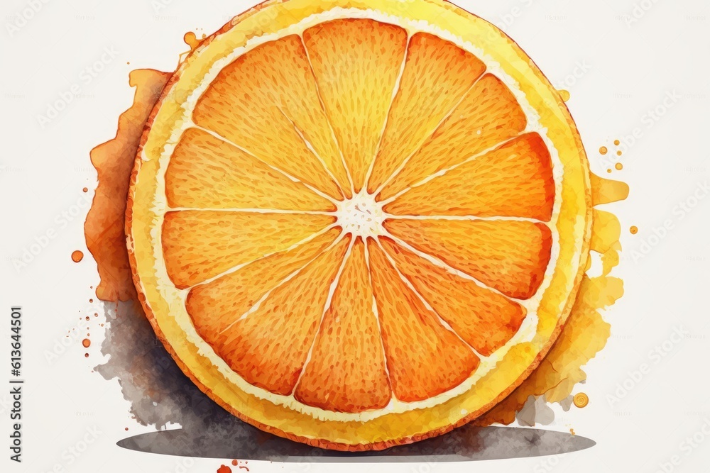 orange cut in half using watercolor paint. Generative AI