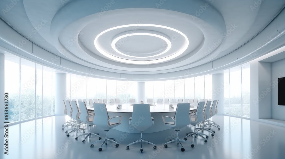 Futuristic Conference Room, Modern office meeting room interior.