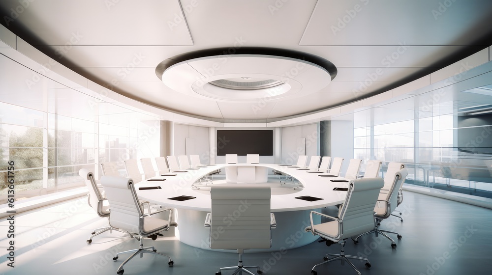 Futuristic Conference Room, Modern office meeting room interior.