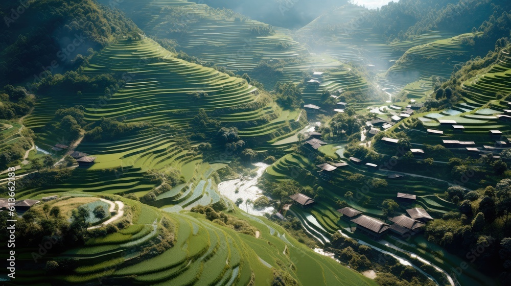 Rice fields on terraced in Northwest of Vietnam, Rice terraces at Mugang Chai.