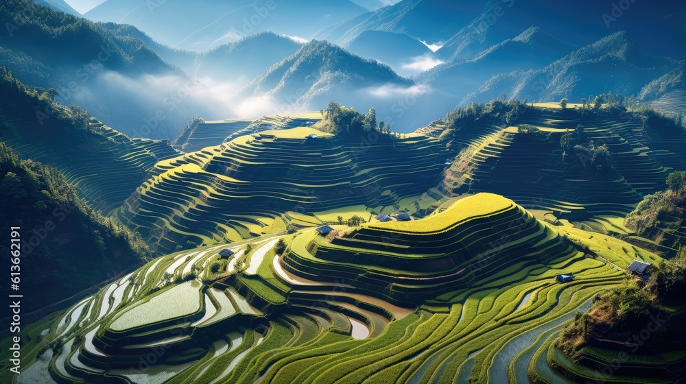 Landscape of rice terraces at Mugang Chai, Vietnam.