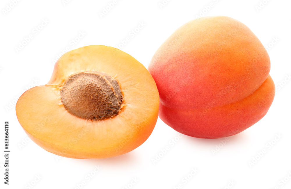 Ripe apricots isolated on white background