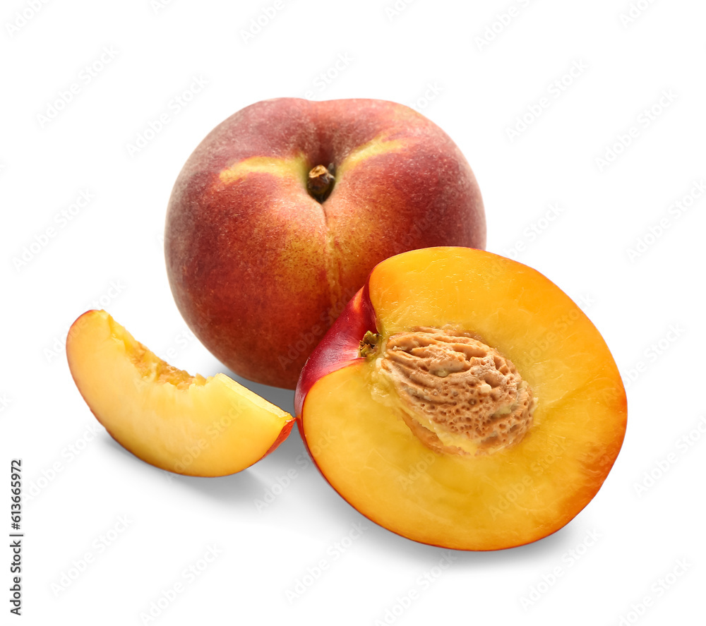 Half of sweet peach on white background