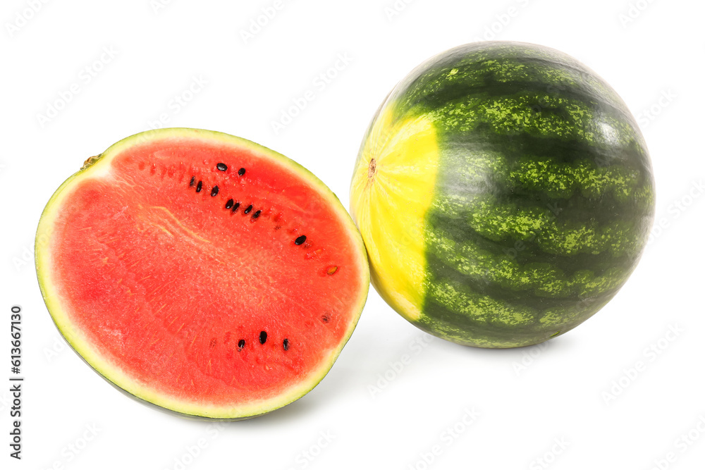 Fresh watermelons on white background