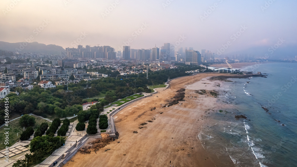 Aerial photography of the coastline of Laoshan District, Qingdao