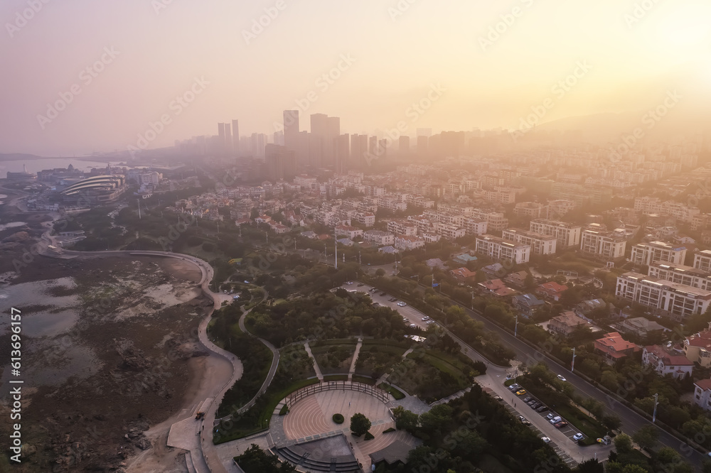 Aerial photography of the coastline of Laoshan District, Qingdao