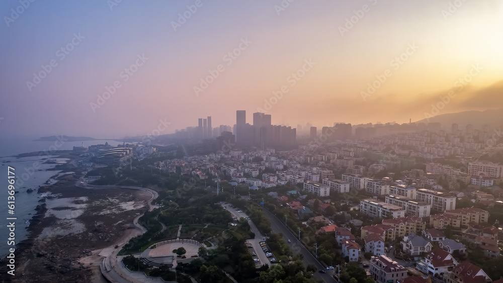 Aerial photography of the coastline of Laoshan District, Qingdao