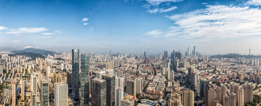 Aerial photography of the architectural landscape skyline in the CBD of Qingdao city center