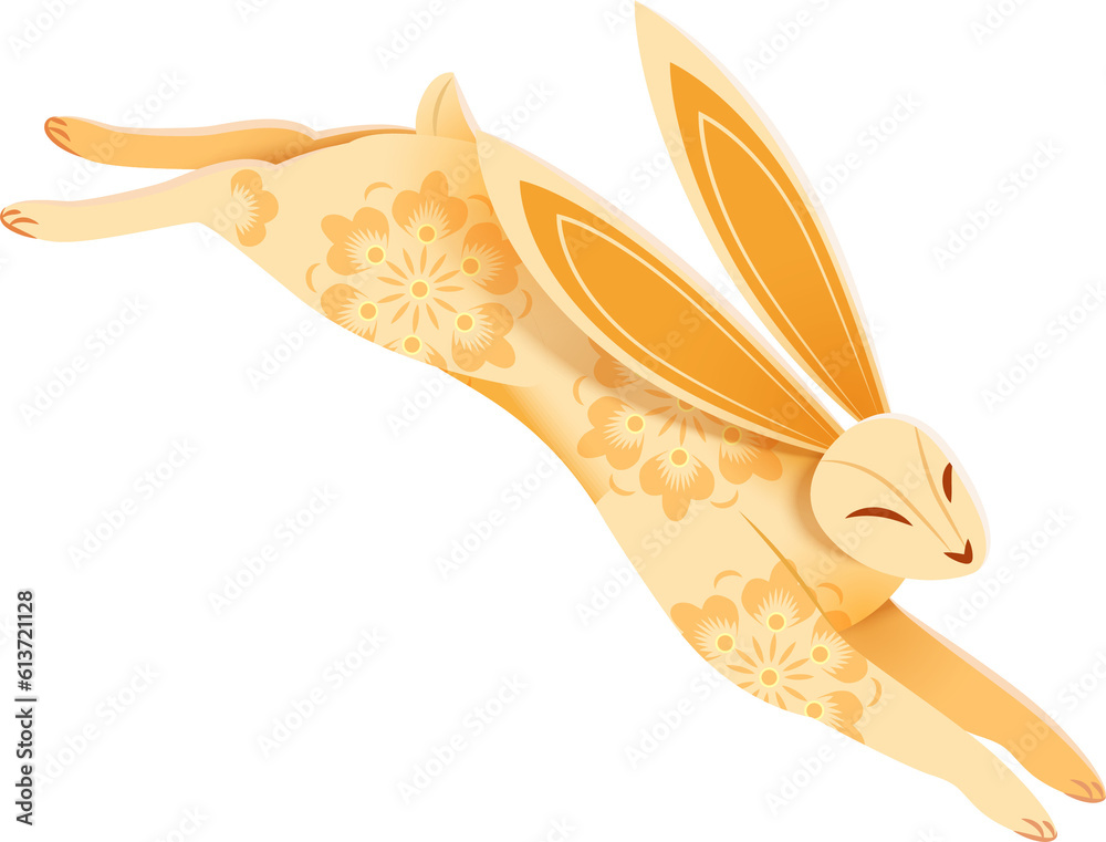 Elegant Yellow Rabbit with Pattern Leaping