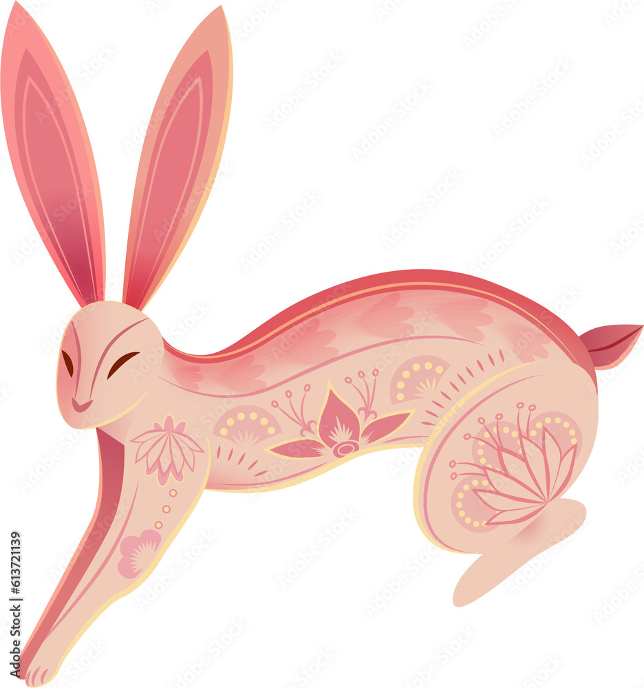 Pink Rabbit with Beautiful Art Pattern