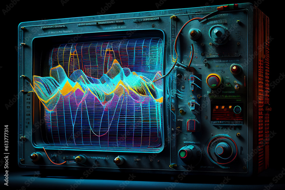 Audio soundwave scope signal as an abstract background depicting a sampled music sound wave frequenc