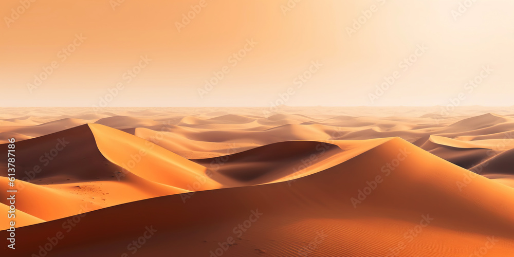 A minimalist sand dunes in the desert. Calm and tranquil landscape. Generative AI