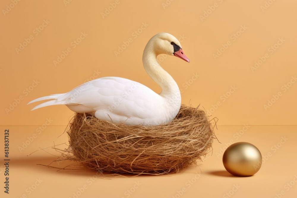 Conceptual finance or wealth concept still life with golden egg. Generated by AI technology.