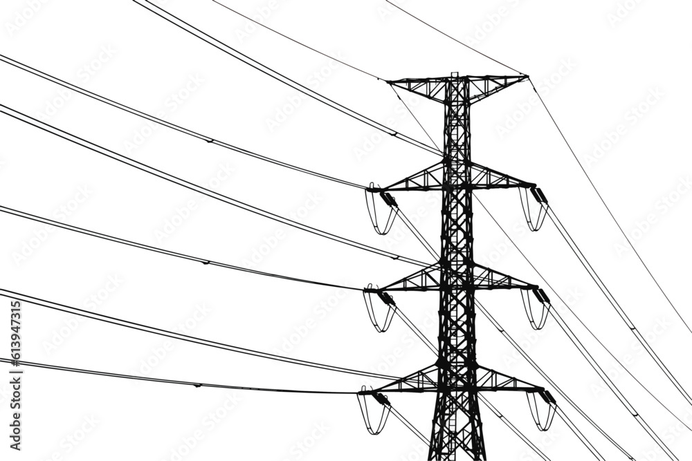 Vector illustration of high voltage pylons on white background