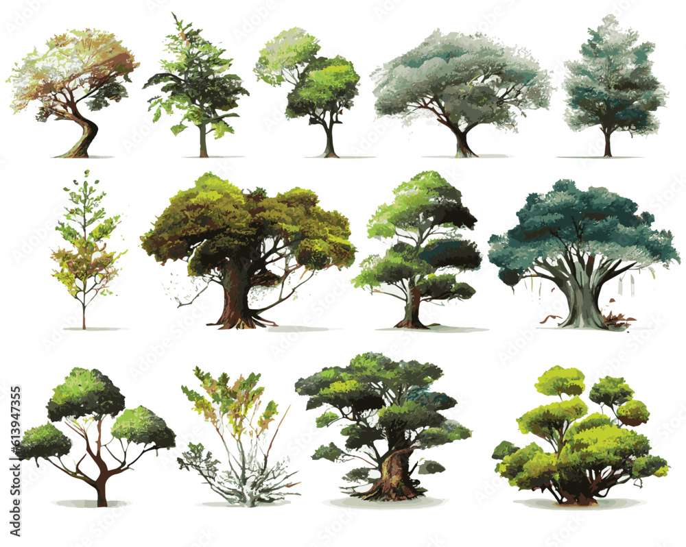 Vector illustration set of beautiful trees on white background