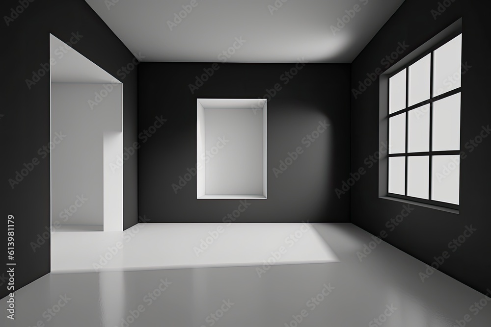 empty room with natural light coming through a window and a closed door. Generative AI