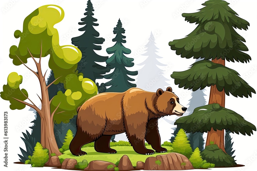 majestic brown bear standing in a lush forest. Generative AI