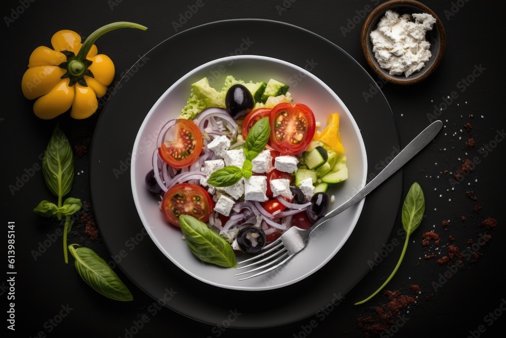 delicious Greek salad with fresh vegetables and feta cheese. Generative AI