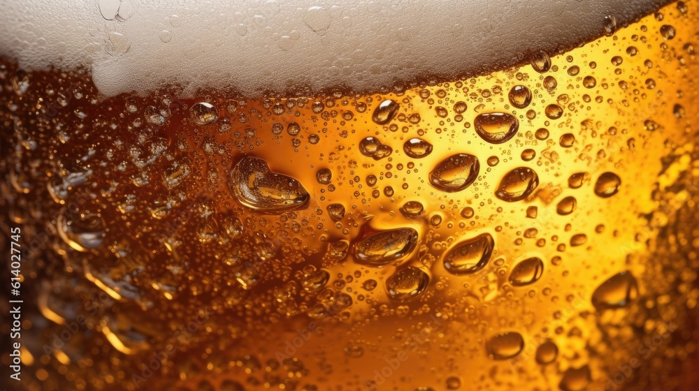 Close-up Beer with bubbles in glass for background. Generative AI