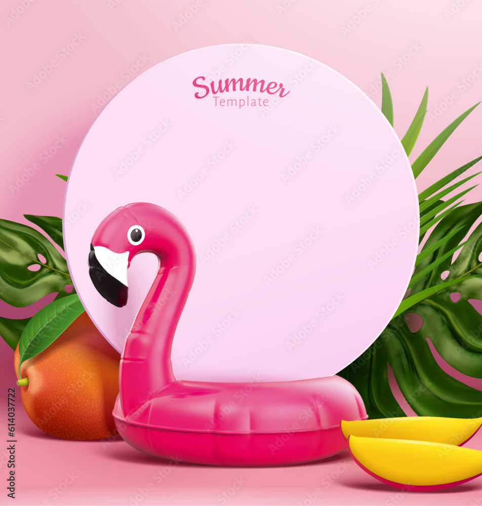 Pink flamingo summer template