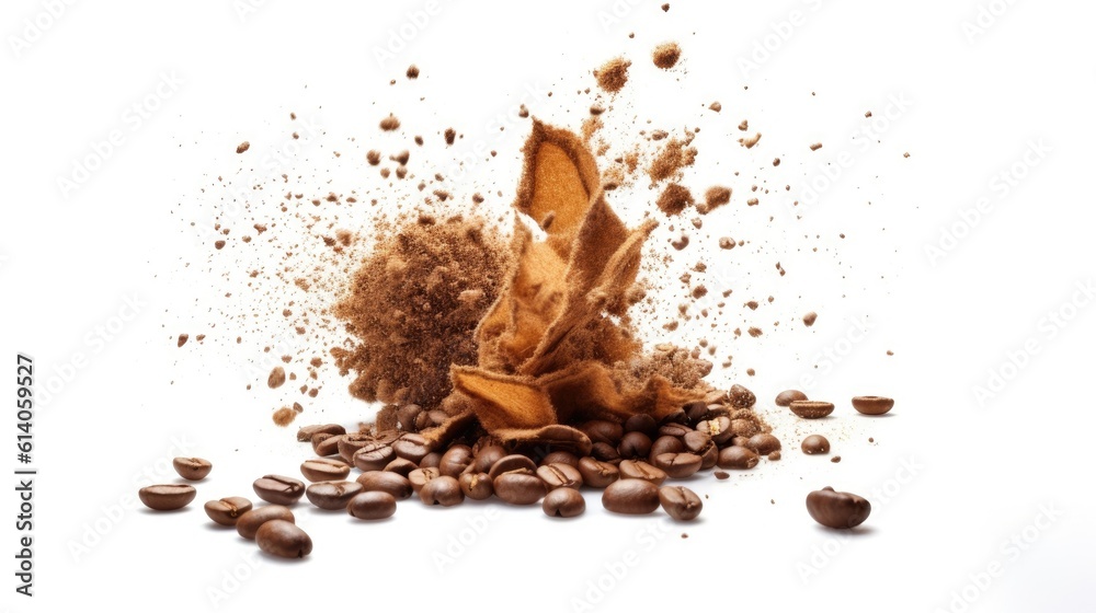 Coffee beans in flight on white background. Generative ai