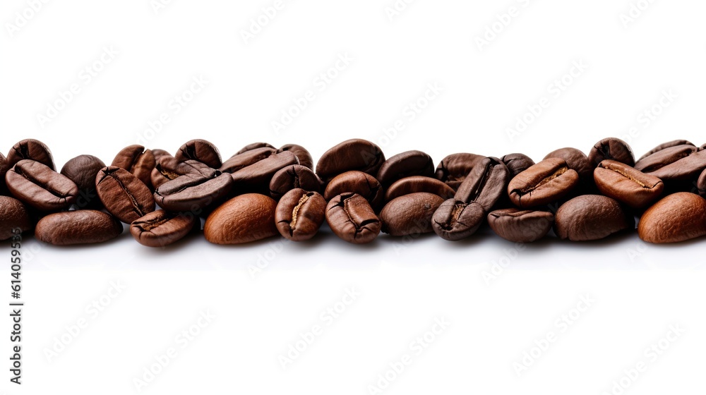 Panoramic of Coffee beans border isolated on white background free space. Generative ai