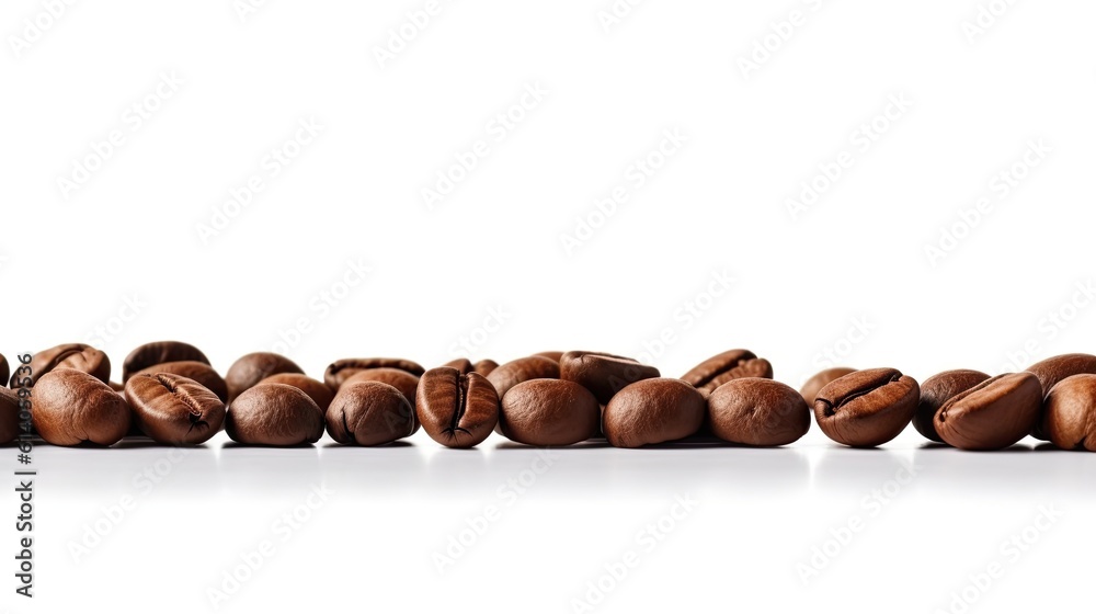 Panoramic of Coffee beans border isolated on white background free space. Generative ai