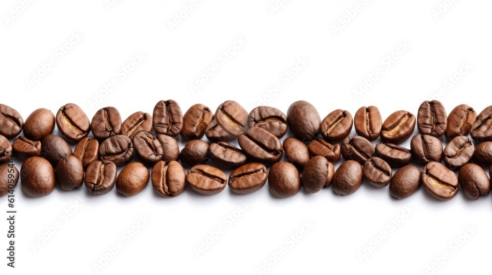 Panoramic of Coffee beans border isolated on white background free space. Generative ai