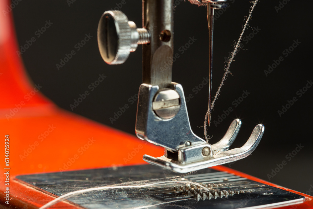 Old sewing machine closeup, handmade concept