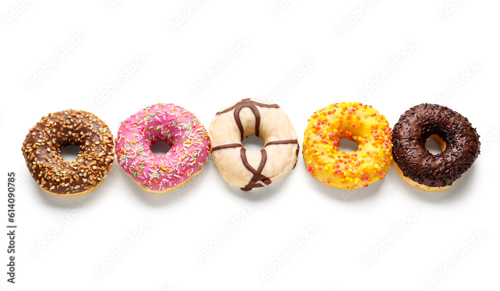 Sweet donuts on white background