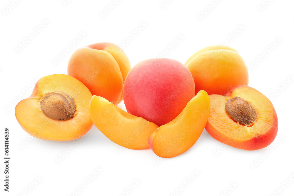 Ripe apricots isolated on white background